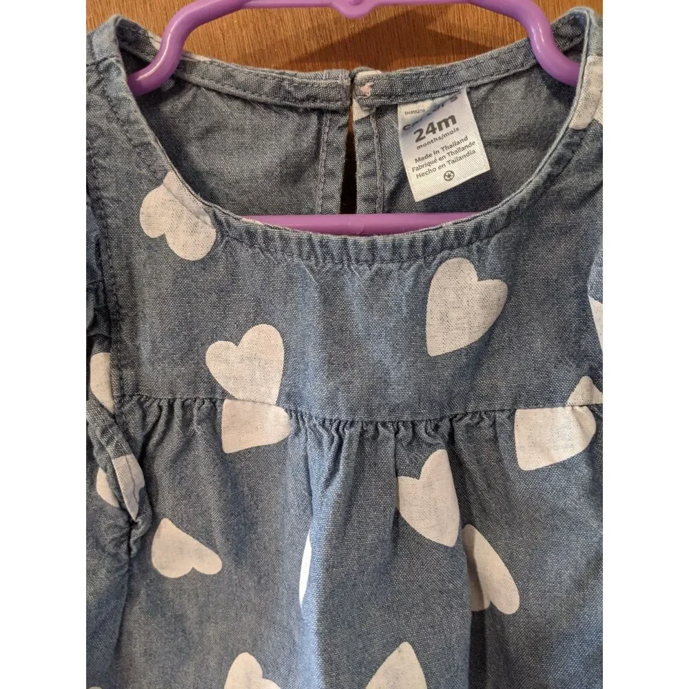 Baby Girl Dresses 18-24 Mos Carters Baby Gap Chambray Hearts & Red Fancy Dress
